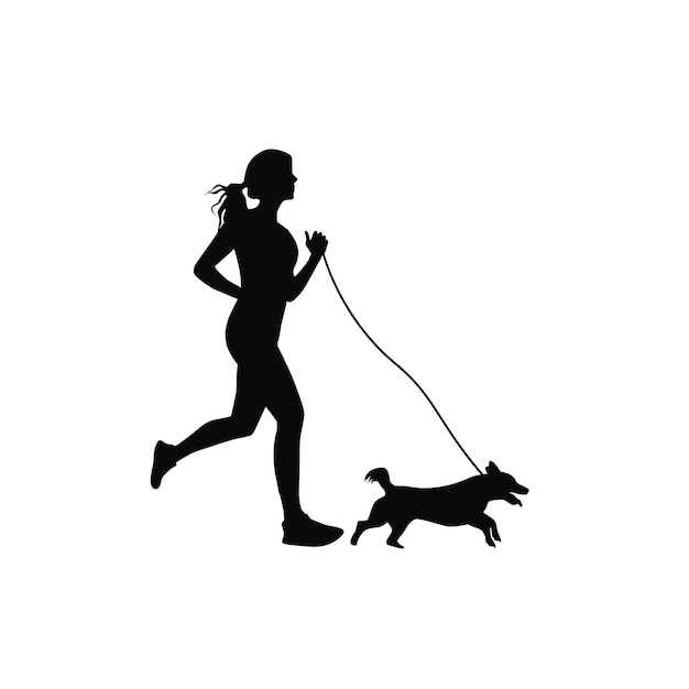 Correr con mascota Mujer corre junto con su perro