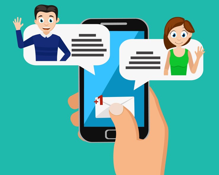 Vector correspondencia en el smartphone de un hombre con una mujer.
