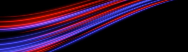 Corriente de curva de luz Arcos rojos y azules forman un amplio rastro circular en fondo negro Movimiento de neón suave Forma de brillo digital