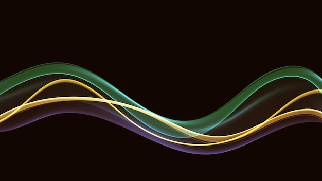 Corriente multicolor de onda abstracta transparente sobre un fondo negro.