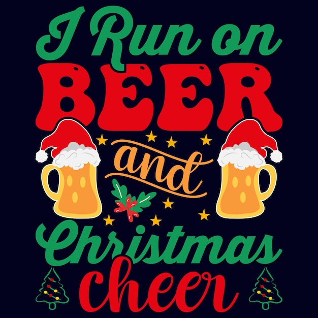 Corro con cerveza y alegría navideña, vector de Feliz Navidad, diseño de camisetas tipográficas,