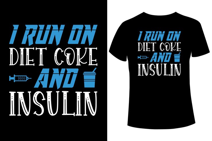 Corro con coca cola dietética e insulina diabetes conciencia camiseta diseño vector plantilla