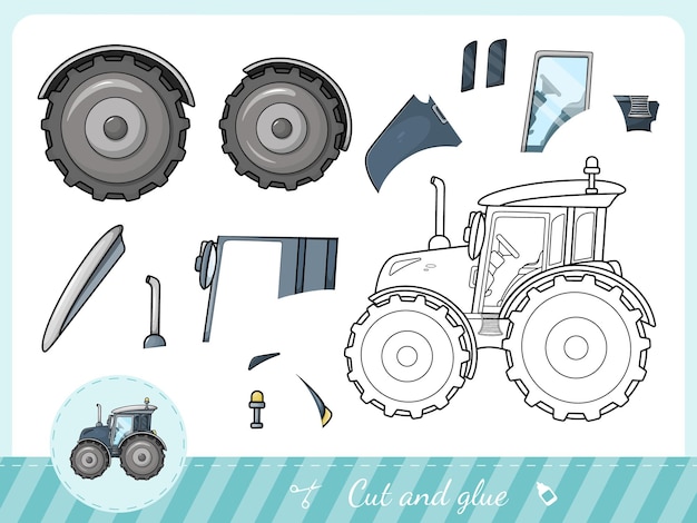 Vector corta y pega un tractor de dibujos animados