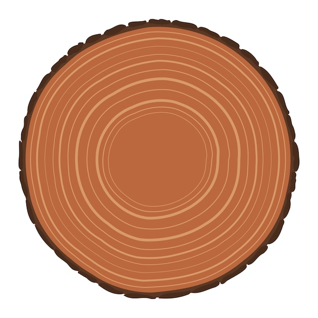 Cortada de un árbol con sus rayos y corteza Diseño plano sobre fondo blanco en estilo de dibujos animados