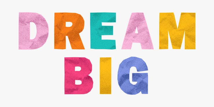 Vector cortada a mano frase brillante sueño grande de letras de papel arco iris arrugado y textura arenosa bordes rasgados