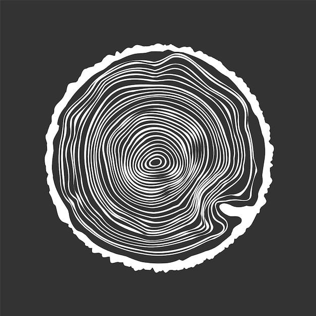 Cortado en tronco de árbol redondo cortado en pino o roble cortado en madera cortada en sierra textura de madera blanca con anillos de árbol boceto dibujado a mano ilustración vectorial