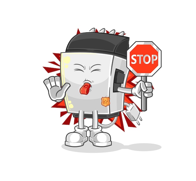 Cortadora de cabello con vector de mascota de dibujos animados de señal de stop