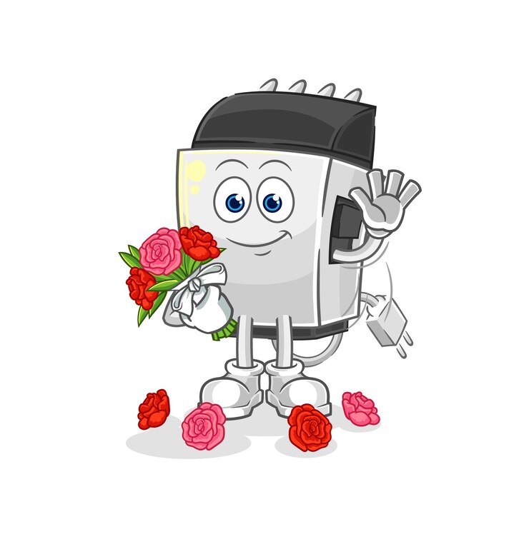 Vector cortapelos con vector de dibujos animados de mascota de ramo
