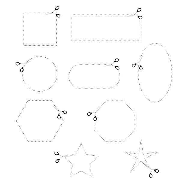 Cortar aquí conjunto de signos de tijera línea de corte línea de trazo curva zigzag conjunto de líneas de trazo cortado