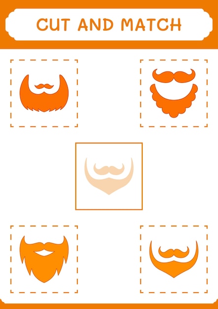 Cortar y combinar partes del juego de barba Leprechaun para niños Hoja de trabajo imprimible de ilustración vectorial