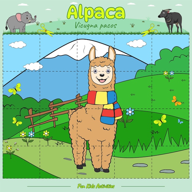 Cortar y jugar Alpaca en el prado