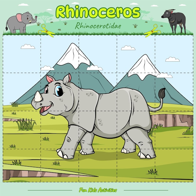 Cortar y jugar Rhinoceros en la sabana