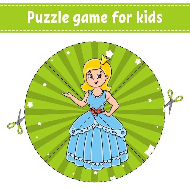 Cortar y jugar rompecabezas redondos rompecabeos lógicos para niños página de actividad práctica de corte para personajes de dibujos animados preescolares ilustración vectorial