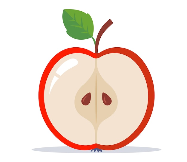 Cortar la mitad de una fruta madura de manzana cortada ilustración vectorial plana