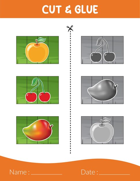 Vector cortar pegamento frutas naranja