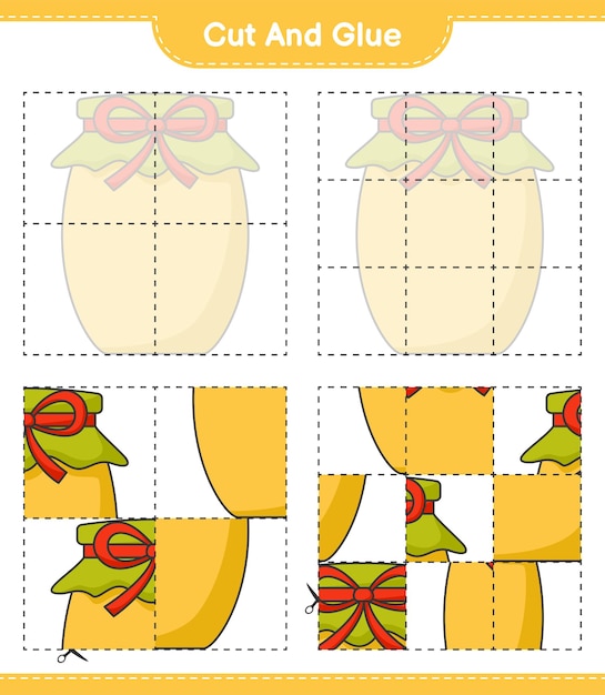 Cortar y pegar, cortar partes de jam y pegarlas. juego educativo para niños, hoja de trabajo imprimible, ilustración vectorial