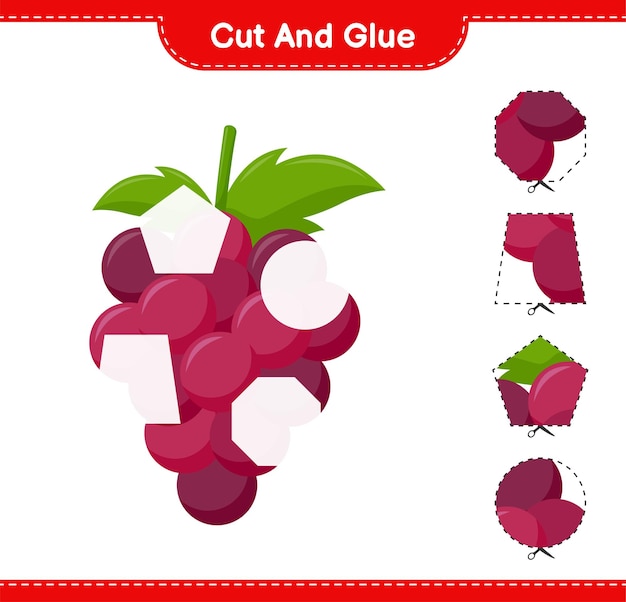 Cortar y pegar, cortar partes de uva y pegarlas. juego educativo para niños, hoja de trabajo imprimible
