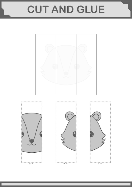 Vector cortar y pegar la hoja de trabajo de cara de mofeta para niños