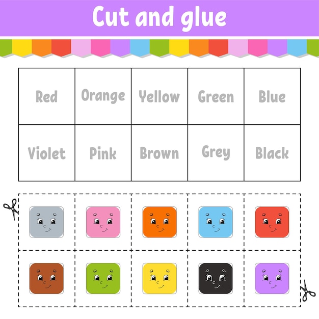 Cortar y pegar juegos de colores de aprendizaje para preescolar