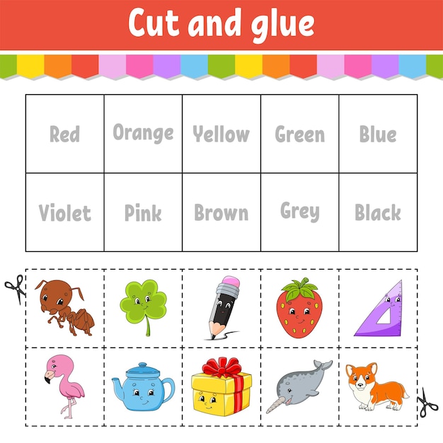 Cortar y pegar juegos de colores de aprendizaje para preescolar