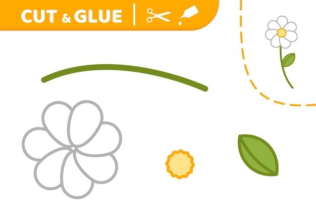 Cortar y pegar manzanilla flor blanca aplicación juego de papel dibujos animados ilustración vectorial aislada eps 10