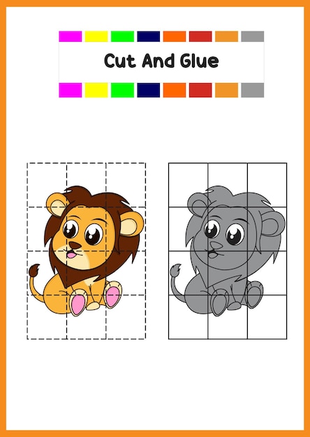Cortar y pegar para niños lindo león