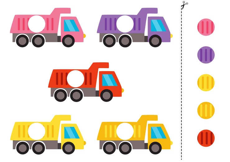 Vector cortar y pegar partes de camiones de dibujos animados lindos hoja de trabajo para niños