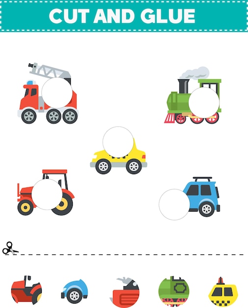Cortar y pegar partes de un coche de dibujos animados de colores