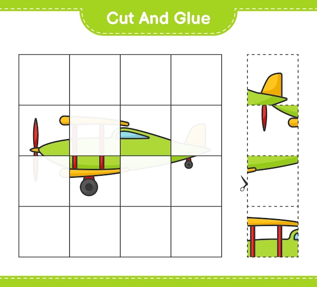 Cortar y pegar partes cortadas del avión y pegarlas hoja de trabajo imprimible del juego educativo para niños