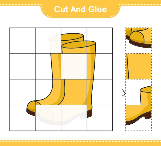 Cortar y pegar partes cortadas de botas de goma y pegarlas hoja de trabajo imprimible del juego educativo para niños