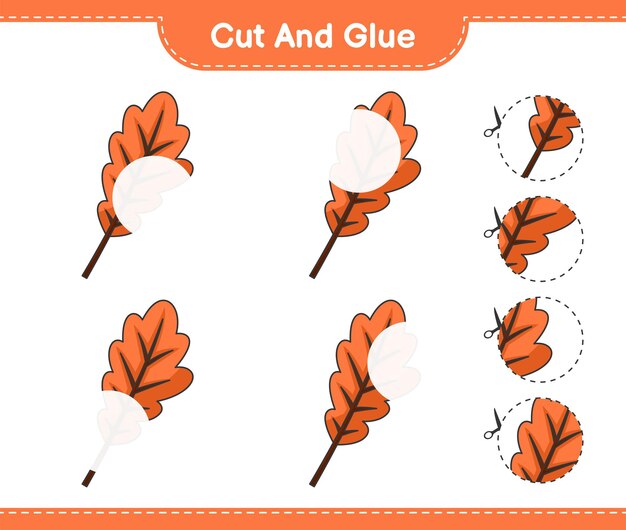 Cortar y pegar partes cortadas de Oak Leaf y pegarlas Hoja de trabajo imprimible del juego educativo para niños