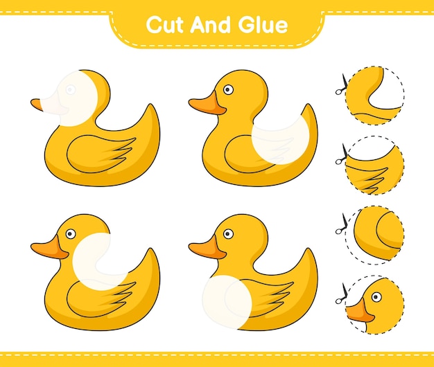 Cortar y pegar partes cortadas del patito de goma y pegarlas Hoja de trabajo imprimible del juego educativo para niños
