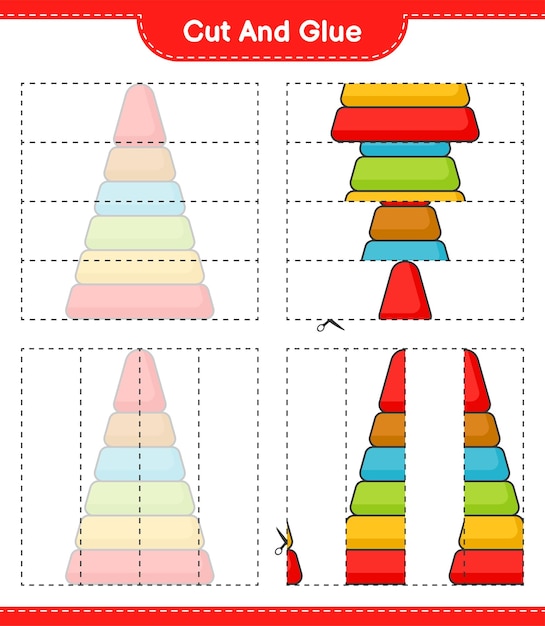 Cortar y pegar partes cortadas de Pyramid Toy y pegarlas Hoja de trabajo imprimible del juego educativo para niños
