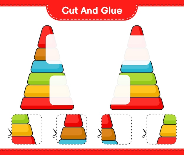 Cortar y pegar partes cortadas de pyramid toy y pegarlas hoja de trabajo imprimible del juego educativo para niños