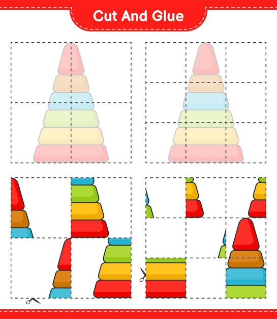 Cortar y pegar partes cortadas de Pyramid Toy y pegarlas Hoja de trabajo imprimible del juego educativo para niños