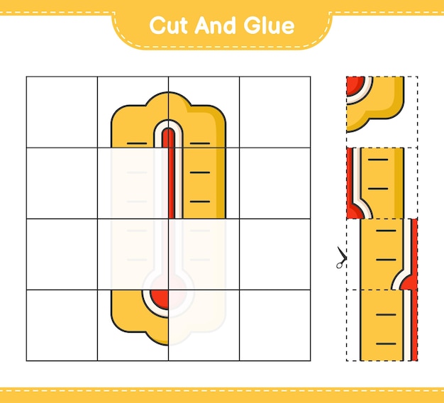 Cortar y pegar partes cortadas del termómetro y pegarlas hoja de trabajo imprimible del juego educativo para niños