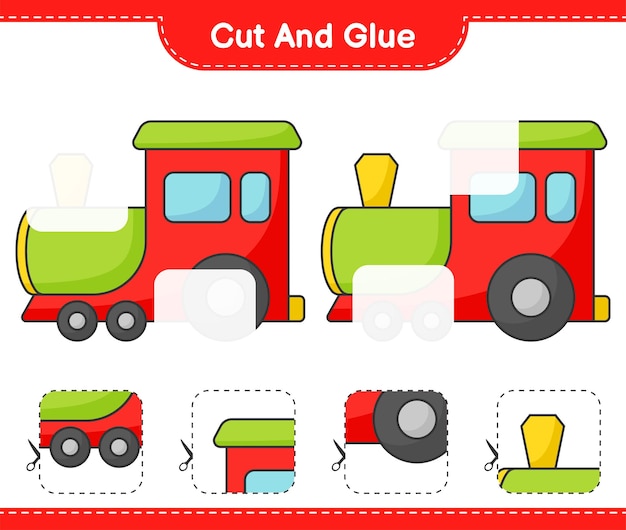 Cortar y pegar partes cortadas de Train y pegarlas Hoja de trabajo imprimible del juego educativo para niños