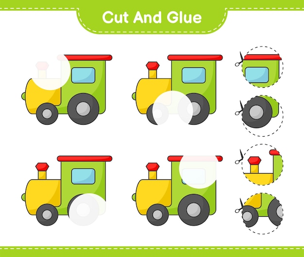 Cortar y pegar partes cortadas de Train y pegarlas Hoja de trabajo imprimible del juego educativo para niños
