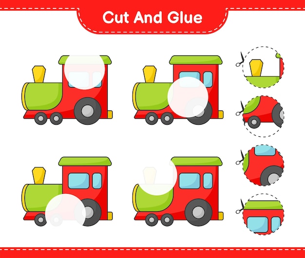 Cortar y pegar partes cortadas de Train y pegarlas Hoja de trabajo imprimible del juego educativo para niños