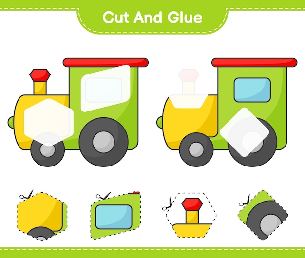 Cortar y pegar partes cortadas de Train y pegarlas Hoja de trabajo imprimible del juego educativo para niños