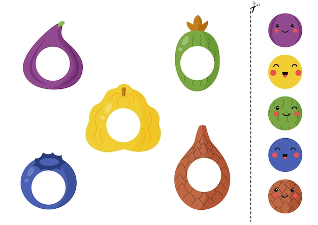 Cortar y pegar partes de las frutas de kawaii de dibujos animados