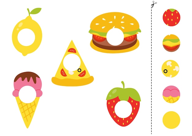 Cortar y pegar partes de la hamburguesa de dibujos animados pizza de limón rebanada de helado y fresa