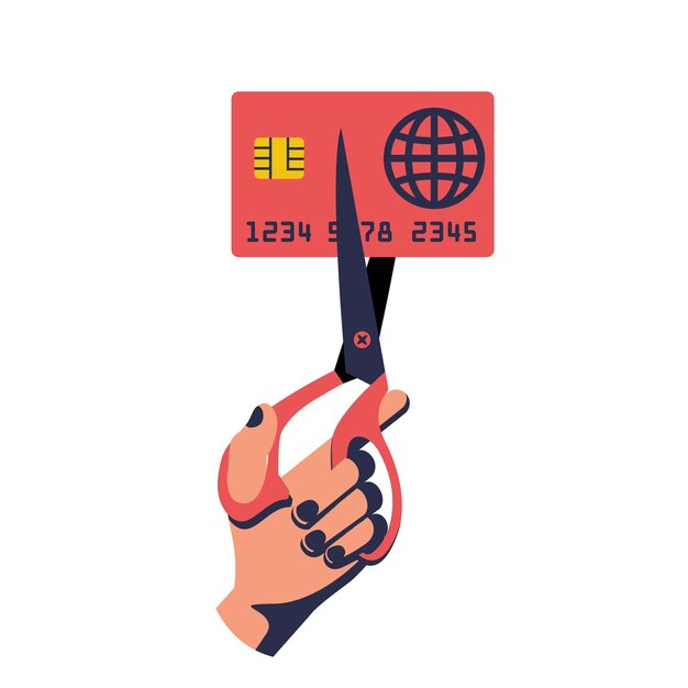 Cortar una tarjeta de crédito Cerrar una cuenta de tarjeta de débito Hombre con tijeras en la mano cortando una tarjeta bancaria