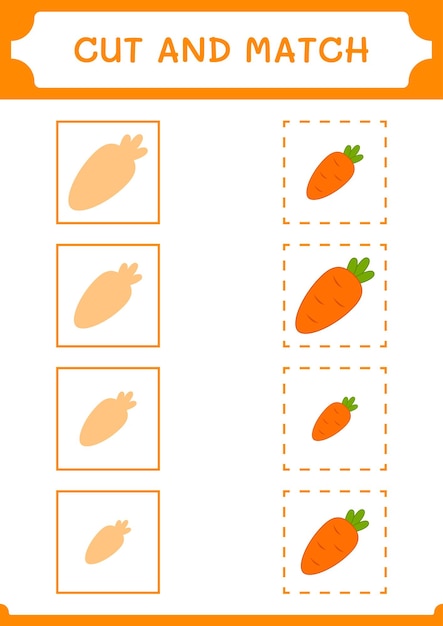 Cortar y unir partes del juego Carrot para niños Hoja de trabajo imprimible de ilustración vectorial