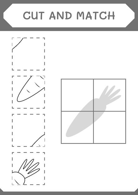 Cortar y unir partes del juego carrot para niños hoja de trabajo imprimible de ilustración vectorial