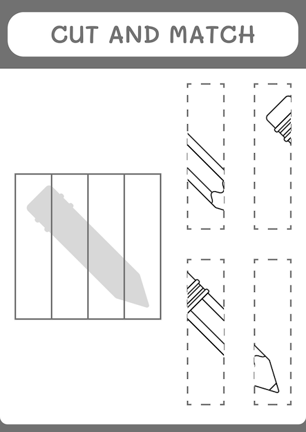 Cortar y unir partes del juego de lápiz para niños Hoja de trabajo imprimible de ilustración vectorial