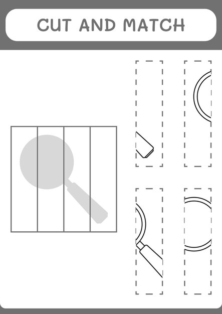 Cortar y unir partes del juego de lupa para niños Hoja de trabajo imprimible de ilustración vectorial