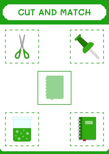 Cortar y unir partes del juego Notebook para niños Hoja de trabajo imprimible de ilustración vectorial
