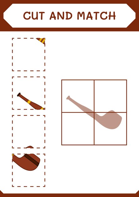 Cortar y unir partes del juego de pipa para fumar para niños hoja de trabajo imprimible de ilustración vectorial