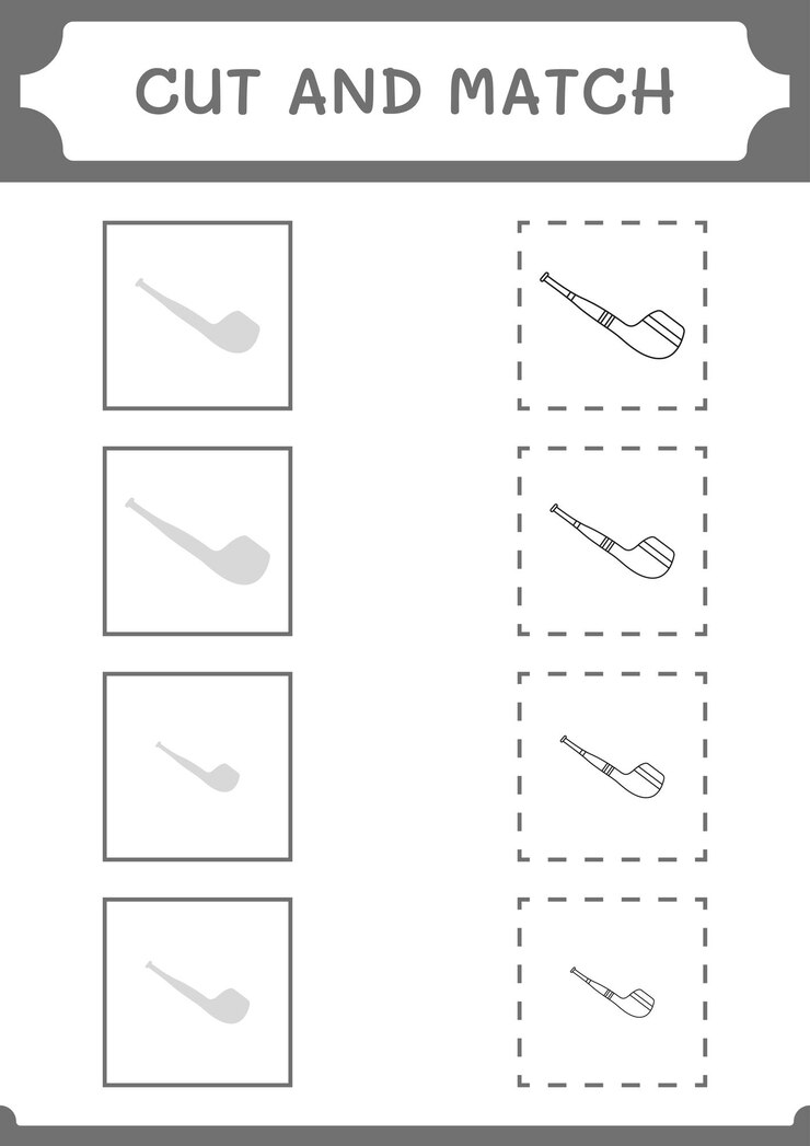 Vector cortar y unir partes del juego de pipa para fumar para niños hoja de trabajo imprimible de ilustración vectorial